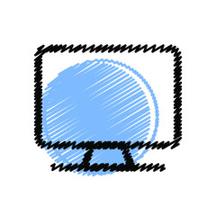 Computer monitor hand drawn line icons. Stroke vector elements for trendy and modern design. Vector hand drawn line icons isolated on a white background. Vector illustration. Vintage texture icons.