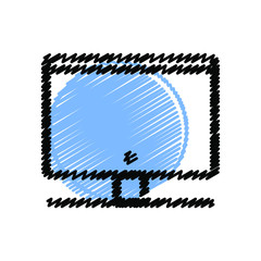 Computer monitor hand drawn line icons. Stroke vector elements for trendy and modern design. Vector hand drawn line icons isolated on a white background. Vector illustration. Vintage texture icons.