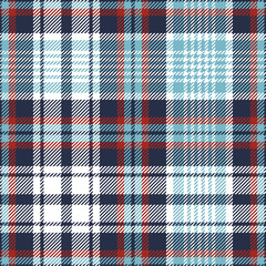 Plaid pattern. Seamless Scottish tartan check plaid graphic in navy blue, red, white, turquoise for flannel shirt, blanket, throw, duvet cover, or other modern summer autumn winter fabric design.
