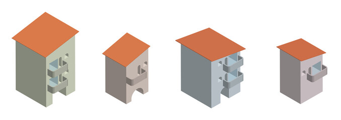 ski hotel, set of isometric houses. Isolated vector on white background