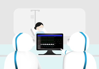 Doctors taking care covid-19 patient in isolation room