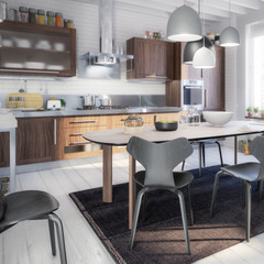Kitchen Area with Dining Room Integration (focused) - 3d visualization