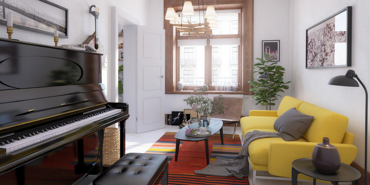 Modern Sitting Room Inside a Fresh Renovated Building - panoramic 3d visualization