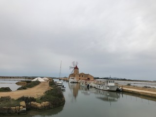 View of the salt industry in Sicily