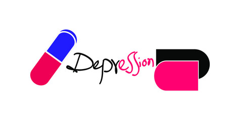 depression text and symbol isolated on white background