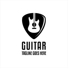 Guitar, music vector logo, symbols, icons, signs. Graphic illustration, elements of guitar neck design and guitar pick