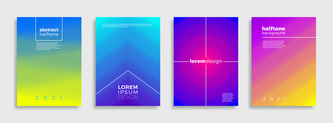 Set of cover design with abstract multicolored halftone gradient. Vector illustration. Universal abstract design for covers, poster, flyers, banners, greeting card, booklet and brochure.