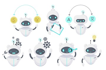 Smart Chat bot, technology vector illustration. Robot virtual assistance. Artificial Intelligence. Cartoon flat vector illustration.