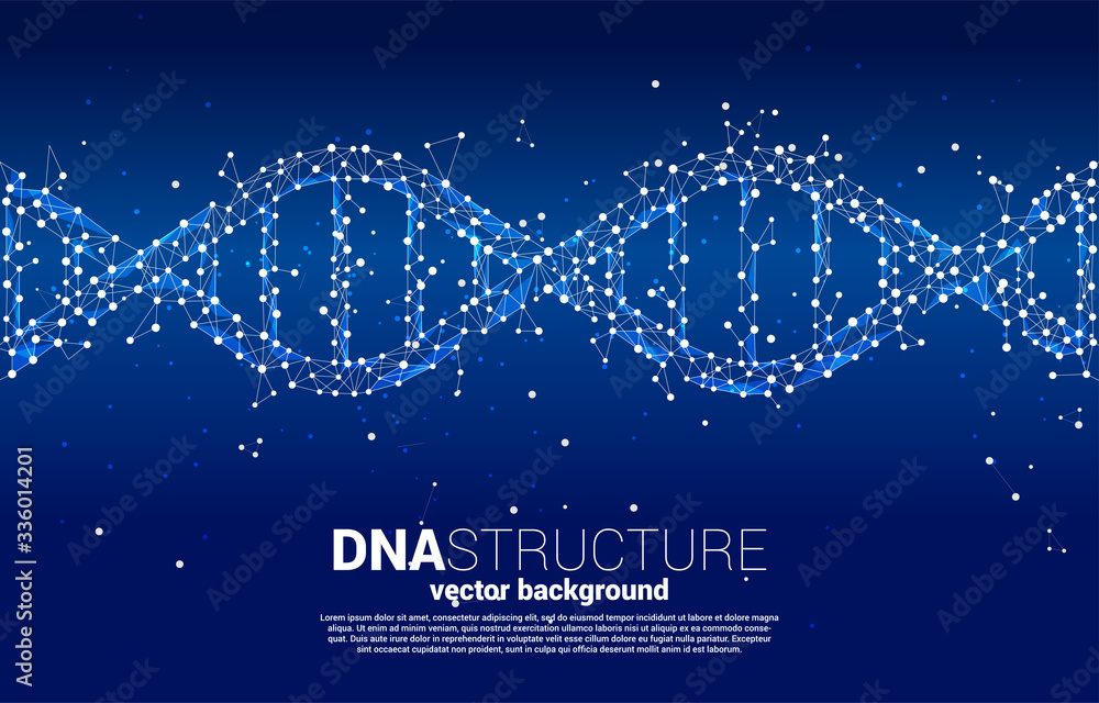 Poster vector dna genetic structure from dot connect line polygon. background concept for biotechnology and