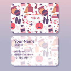 Vector illustration of cosmetics. Business card template. Flat design.