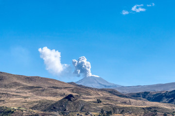 Eruption of the volcano Sabancaya (meaning ‘tongue of fire’ or ‘spitting volcano’ in...