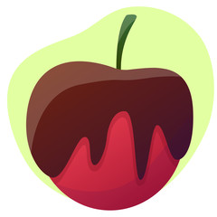 Vector illustration of an apple with chocolate. Sweet dessert art element for kitchen or menu
