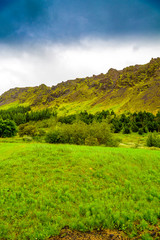 Fototapeta na wymiar Beautiful Iceland highlands with moss-covered volcano formations