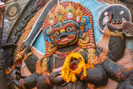 Six Armed Mahakala or Kal Bhairav statue in Durbar Square Kathmandu,Nepal.