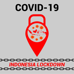 llustration Indonesia on Corona virus lockdown jail. Map of Indonesia as a background.