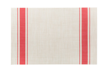 Top view of isolated red striped placemat for food. Empty space for your design