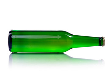 traditional transparent green beer bottle