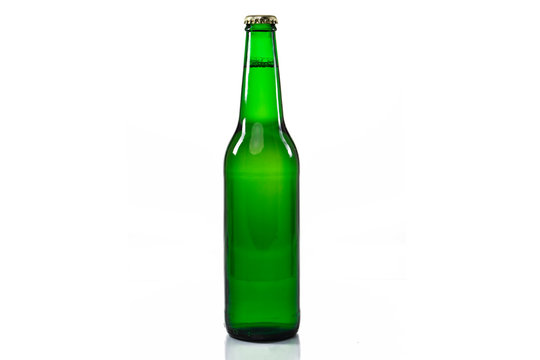 traditional transparent green beer bottle