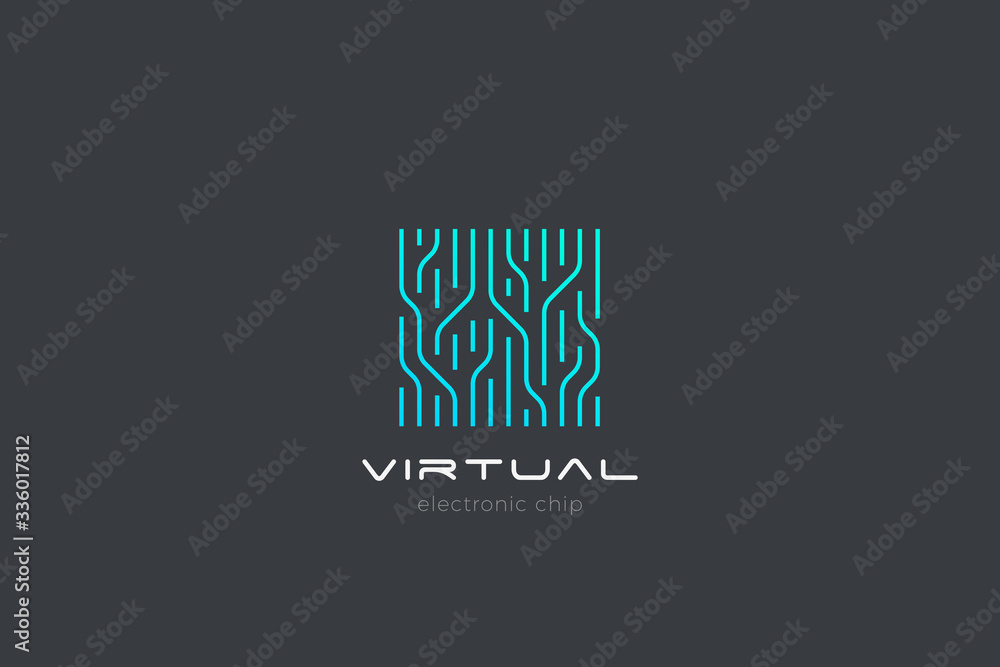 Poster chip digital logo abstract artificial intelligence ai vector design linear outline style. electronic