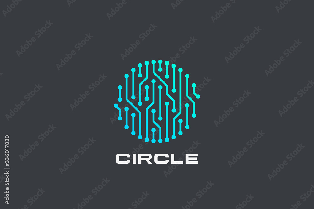 Poster chip digital logo abstract artificial intelligence ai vector design linear outline style. electronic