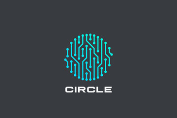 Chip Digital Logo abstract Artificial Intelligence AI vector design Linear Outline style. Electronics Circuit Circle shape Logotype icon.