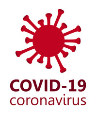 Vector sign of red virus covid-19 or coronavirus. 2019-nCoV. Novel coronavirus pandemic. Flat vector modern design on a white background