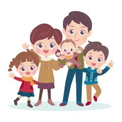 .Illustration of a happy family of five