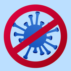 Vector blue background with virus covid-19 or coronavirus. 2019-nCoV. Novel coronavirus pandemic. Flat vector modern design, stop virus no illness.