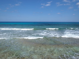 Desolate stony beach on Isla Mujeres near Cancun city in Mexico