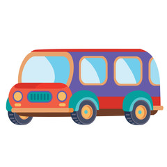 minibus in red and blue colors with flat style, isolated object on a white background, vector illustration,