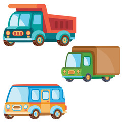 set of cars in different colors in flat style, isolated object on a white background, vector illustration,