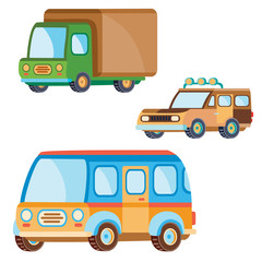 set of cars in different colors in flat style, isolated object on a white background, vector illustration,