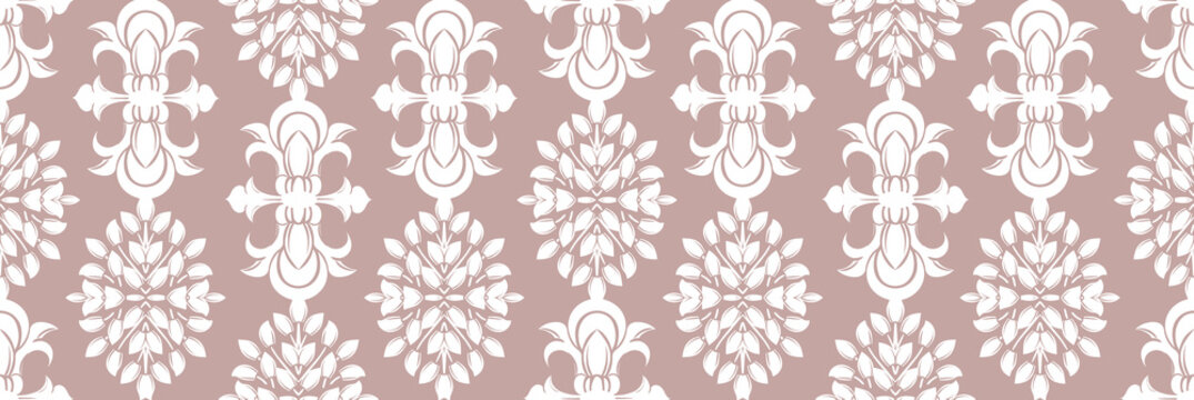 Vector Ornament Seamless Pattern. Elegant White Damask Decor. Texture With Simple Element Geometric Shapes.