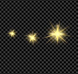 Bright glowing and shining star flares effect isolated on transparent background. Vector illustration