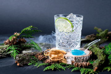 Cocktail on a dark background with decor