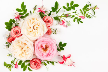 Beautiful white and pink roses flowers .