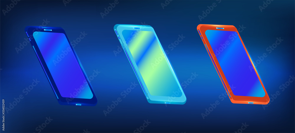 Poster smartphone at different angles. the layout of the universal device. set of vector smartphones. templ