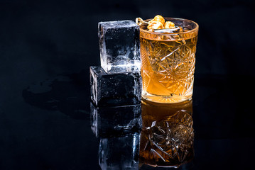 Cocktail on a dark background with decor