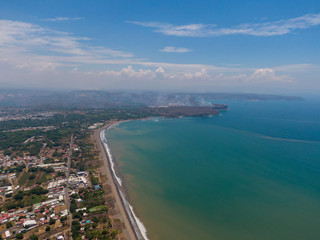 Fototapeta na wymiar Beautiful aerial view of the city of Puntarenas and the Paseo de los turistas at the sunset in Costa Rica
