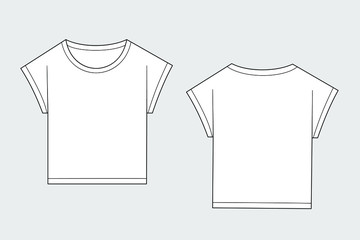 T shirt vector template isolated on white. Apparel models sketch set. Outline for fashion clothes design. Front and back view.