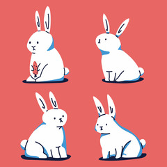 Rabbit vector flat set isolated on background.