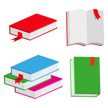 Books vector simple cartoon set isolated on a white background.