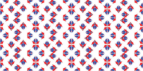 Red and blue embroidery ornament. Fashion texture for fabric textile.