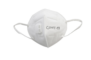  KN95 or N95 mask for protection pm 2.5 and corona virus (COVIT-19).Anti pollution mask.air face mask.KN95 or N95 mask with covit-19 word.n95 on white background with clipping path.