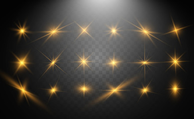 A set of bright beautiful stars. Light effect. Bright Star. Beautiful light for illustration. Christmas star.White sparkles shine special light effect. Vector sparkles on a transparent background.	