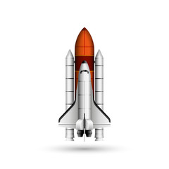 Space shuttle and rocket realistic vector 3d model mockup isolated on white, space mission spaceship getting ready to launch © Sergii Syzonenko
