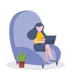 woman working with laptop on the sofa flat style