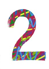 The number two. Isolated illustration on a white background. Illustration for the decor and design of posters, postcards, prints, stickers, invitations, textiles and stationery.