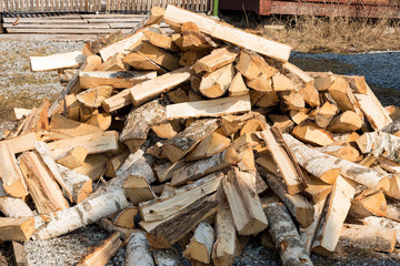 Freshly chopped birch firewood.