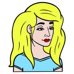 head of a beautiful woman with blonde hair and red lips. Avatar, vector illustration.